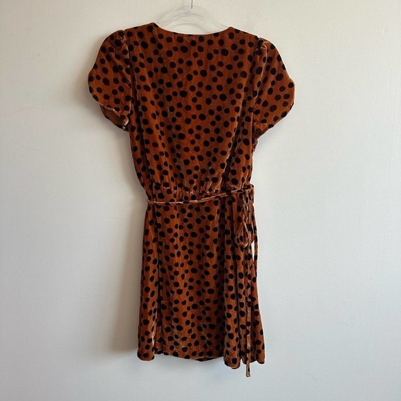 Madewell Velvet Wrap Dress in Leopard Dot Black Brown Size XS - Picture 7 of 9